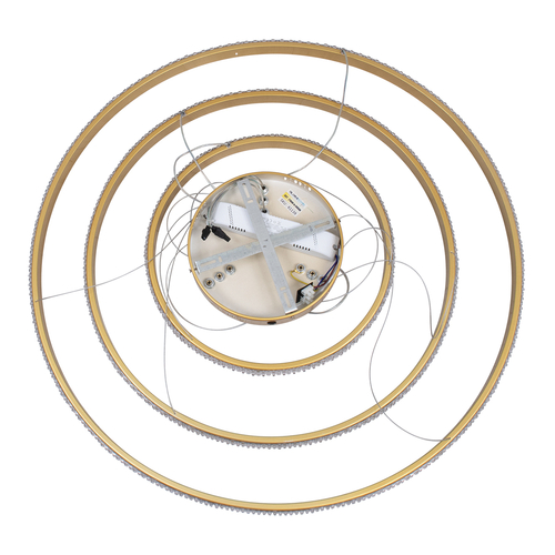 GLOBOSTAR® DIAMOND TRIO 61139-DECO Μοντέρνο Κρεμαστό Φωτιστικό Οροφής LED 120W 14723lm 360° AC 220-240V IP20 Ρυθμιζόμενο Λευκό CCT με Χειριστήριο από 2700K έως 6000K Dimmable - Lumileds SMD Chip - Χρυσό Βούρτσας - Μ80 x Π80 x Υ80cm - 3 Χρόνια Εγγύηση