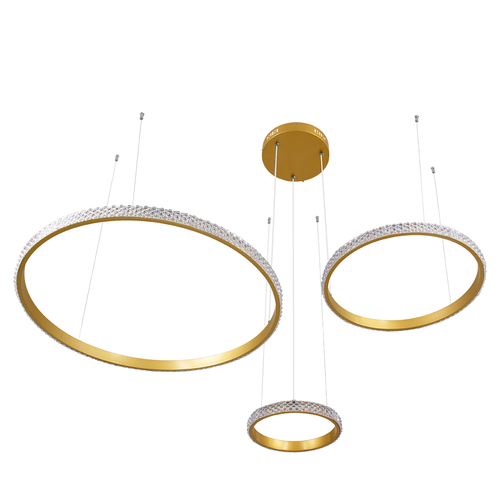 GLOBOSTAR® DIAMOND TRIO 61143 Μοντέρνο Κρεμαστό Φωτιστικό Οροφής LED 100W 12123lm 360° AC 220-240V IP20 Ρυθμιζόμενο Λευκό CCT με Χειριστήριο από 2700K έως 6000K Dimmable - Lumileds SMD Chip - Χρυσό Βούρτσας - Μ110 x Π110 x Υ60cm - 3 Χρόνια Εγγύηση