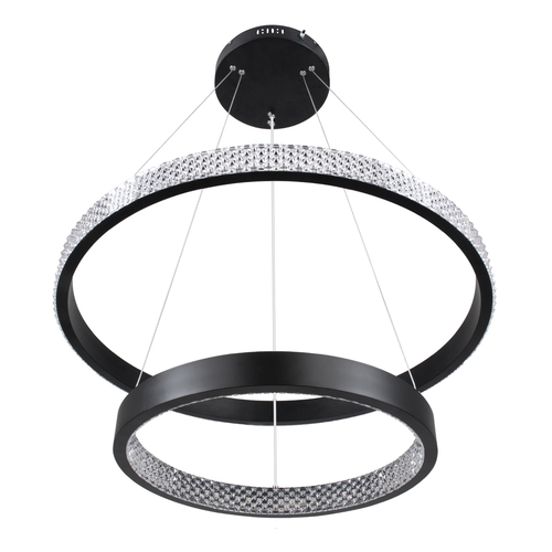 GLOBOSTAR® DIAMOND DUO 61150 Μοντέρνο Κρεμαστό Φωτιστικό Οροφής LED 75W 8743lm 360° AC 220-240V IP20 Ρυθμιζόμενο Λευκό CCT με Χειριστήριο από 2700K έως 6000K Dimmable - Lumileds SMD Chip - Μαυρό Ματ - Μ60 x Π60 x Υ60cm - 3 Χρόνια Εγγύηση