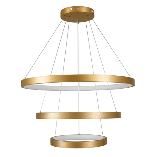 GLOBOSTAR® NEMESIS TRIO 61172 Μοντέρνο Κρεμαστό Φωτιστικό Οροφής LED 120W 14723lm 360° AC 220-240V IP20 Ρυθμιζόμενο Λευκό CCT με Χειριστήριο από 2700K έως 6000K Dimmable - Lumileds SMD Chip - Χρυσό Βούρτσας - Μ80 x Π80 x Υ80cm - 3 Χρόνια Εγγύηση