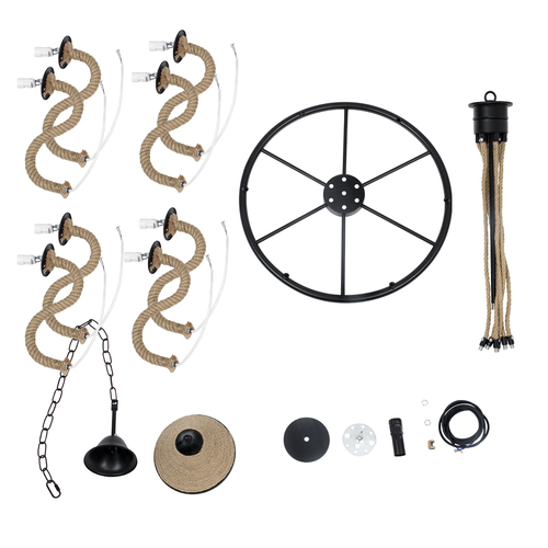 GLOBOSTAR® PENNSYLVANIA 00541 Vintage Κρεμαστό Φωτιστικό Οροφής με Ντουί 6 x E14 AC 220-240V IP20 - Μαύρο & Μπεζ - Μ64 x Π64 x Υ63cm