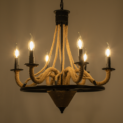 GLOBOSTAR® PENNSYLVANIA 00541 Vintage Κρεμαστό Φωτιστικό Οροφής με Ντουί 6 x E14 AC 220-240V IP20 - Μαύρο & Μπεζ - Μ64 x Π64 x Υ63cm