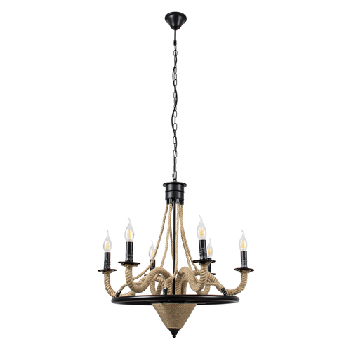 GLOBOSTAR® PENNSYLVANIA 00541 Vintage Κρεμαστό Φωτιστικό Οροφής με Ντουί 6 x E14 AC 220-240V IP20 - Μαύρο & Μπεζ - Μ64 x Π64 x Υ63cm