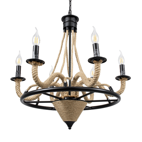 GLOBOSTAR® PENNSYLVANIA 00541 Vintage Κρεμαστό Φωτιστικό Οροφής με Ντουί 6 x E14 AC 220-240V IP20 - Μαύρο & Μπεζ - Μ64 x Π64 x Υ63cm