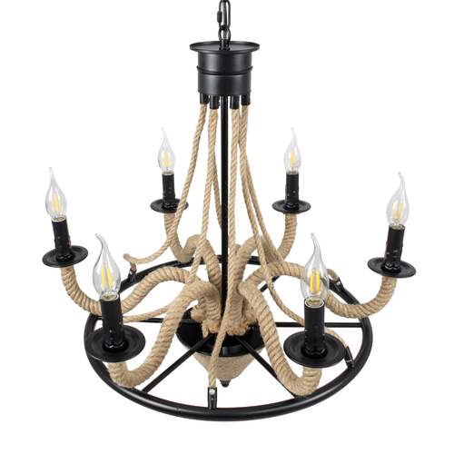 GLOBOSTAR® PENNSYLVANIA 00541 Vintage Κρεμαστό Φωτιστικό Οροφής με Ντουί 6 x E14 AC 220-240V IP20 - Μαύρο & Μπεζ - Μ64 x Π64 x Υ63cm