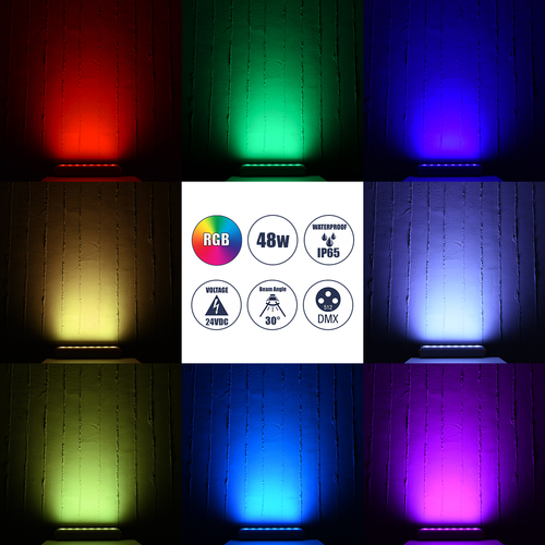 GLOBOSTAR® FLOODHENA 90643 Προβολέας Σποτ Wall Washer LED 48W 3840lm 30° DC 24V Αδιάβροχο IP65 Πολύχρωμο RGB Dimmable DMX512 - Bridgelux SMD Chip - Γκρι Ανθρακί - Μ39 x Π6 x Υ17cm - 3 Χρόνια Εγγύηση