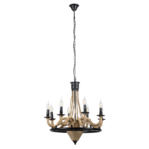 GLOBOSTAR® PENNSYLVANIA 00542 Vintage Κρεμαστό Φωτιστικό Οροφής με Ντουί 8 x E14 AC 220-240V IP20 - Μαύρο & Μπεζ - Μ64 x Π64 x Υ63cm