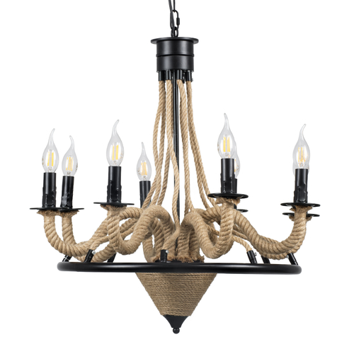 GLOBOSTAR® PENNSYLVANIA 00542 Vintage Κρεμαστό Φωτιστικό Οροφής με Ντουί 8 x E14 AC 220-240V IP20 - Μαύρο & Μπεζ - Μ64 x Π64 x Υ63cm