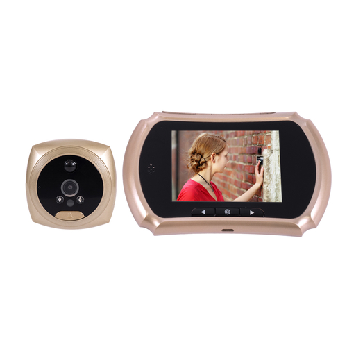 GloboStar® 86066 Επαναφορτιζόμενη Ψηφιακή Έξυπνη Camera Εξώπορτας 90° Μοιρών με Έγχρωμη Οθόνη 3.5 Inches - USB - Νυχτερινή Όραση με LED IR - Κουδούνι - Χρυσό