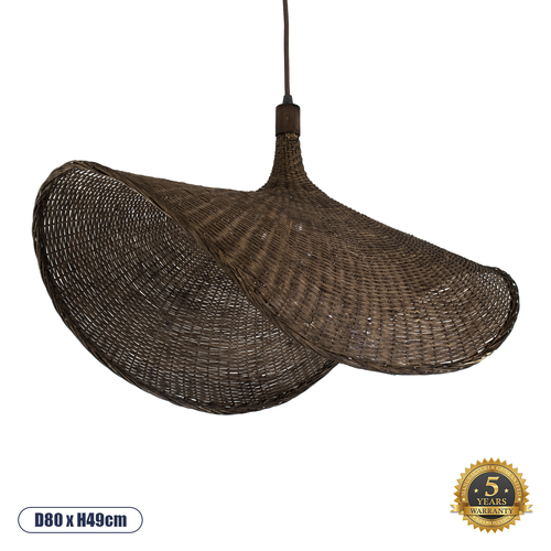GLOBOSTAR® CUBA 01768 Boho Κρεμαστό Φωτιστικό Οροφής με Ντουί 1 x E27 AC 220-240V IP20 - Καφέ - Μ80 x Π80 x Υ49cm
