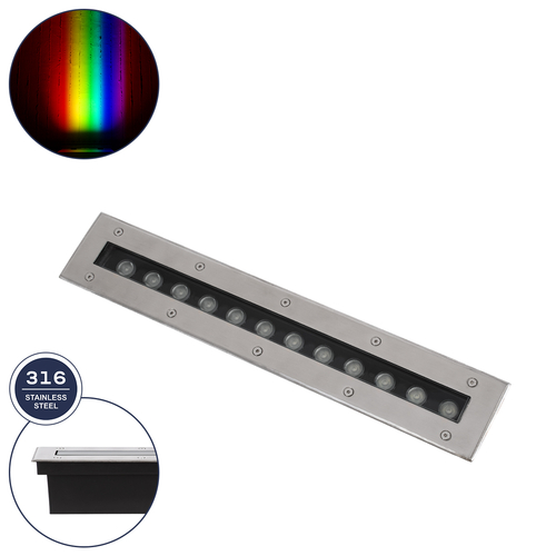 GLOBOSTAR® UNDERGROUND-REMVI 90193 Χωνευτή Μπάρα Φωτισμού Wall Washer LED 12W 1020lm 10° DC 24V Αδιάβροχο IP68 RGBW Dimmable DMX512 - Ανοξείδωτο Ατσάλι 304 - Μ50 x Π9 x Υ7.2cm / Μ48.5 x Π7.5cm - 3 Χρόνια Εγγύηση