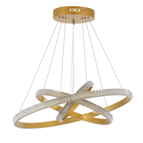 GLOBOSTAR® DIAMOND TRIO 61137-DECO Μοντέρνο Κρεμαστό Φωτιστικό Οροφής LED 100W 12123lm 360° AC 220-240V IP20 Ρυθμιζόμενο Λευκό CCT με Χειριστήριο από 2700K έως 6000K Dimmable - Lumileds SMD Chip - Χρυσό Βούρτσας - Μ60 x Π60 x Υ60cm - 3 Χρόνια Εγγύηση