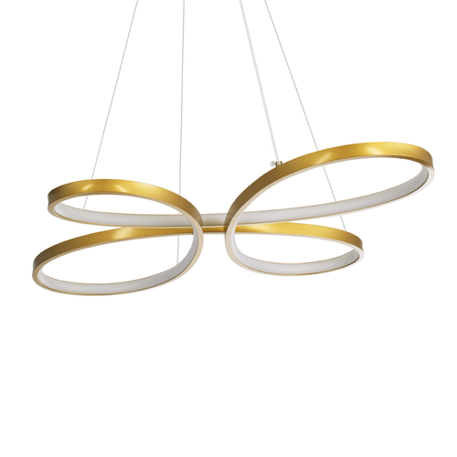 GLOBOSTAR® BUTTERFLY 61393 Μοντέρνο Κρεμαστό Φωτιστικό Οροφής LED 75W 8400lm 300° AC 220-240V IP20 Ρυθμιζόμενο Λευκό CCT με Χειριστήριο από 2700K έως 6000K Dimmable - Lumileds SMD Chip - Χρυσό Βούρτσας - Μ70 x Π55 x Υ4cm - 3 Χρόνια Εγγύηση