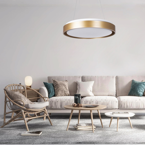 GLOBOSTAR® BARCHETTA 61399 Μοντέρνο Κρεμαστό Φωτιστικό Οροφής LED 72W 8306lm 120° AC 220-240V IP20 Ρυθμιζόμενο Λευκό CCT με Χειριστήριο από 2700K έως 6000K Dimmable - Lumileds SMD Chip - Χρυσό Ματ - Μ48 x Π48 x Υ8.2cm - 3 Χρόνια Εγγύηση