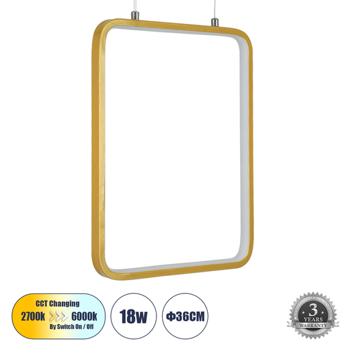 GLOBOSTAR® NEROBA 61305 Μοντέρνο Κρεμαστό Φωτιστικό Οροφής LED 18W 1980lm 360° AC 220-240V IP20 Ρυθμιζόμενο Λευκό CCT με On/Off 2700K/4500K/6000K - Lumileds SMD Chip - Χρυσό Βούρτσας - Μ29 x Π2 x Υ36cm - 3 Χρόνια Εγγύηση