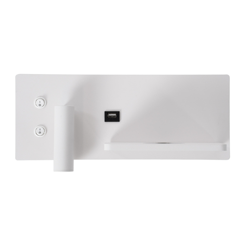 GLOBOSTAR® PALADIN 61354 Μοντέρνο Φωτιστικό Τοίχου - Απλίκα Ξενοδοχείου Reading Light με Φορτιστή USB 3A & Wireless 20W LED 6W 720lm 36° & 360° AC 220-240V IP20 Φυσικό Λευκό 4500K - Bridgelux COB Chip & TÜV SÜD Driver - Λευκό Ματ - Μ30 x Π11 x Υ12cm - 3 Χρόνια Εγγύηση