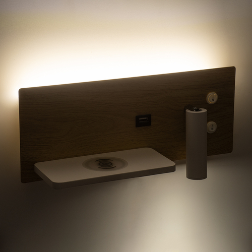 GLOBOSTAR® PALADIN 61359 Μοντέρνο Φωτιστικό Τοίχου - Απλίκα Ξενοδοχείου Reading Light με Φορτιστή USB 3A & Wireless 20W LED 6W 720lm 36° & 360° AC 220-240V IP20 Φυσικό Λευκό 4500K - Bridgelux COB Chip & TÜV SÜD Driver - Μπεζ & Λευκό - Μ30 x Π11 x Υ12cm - 3 Χρόνια Εγγύηση