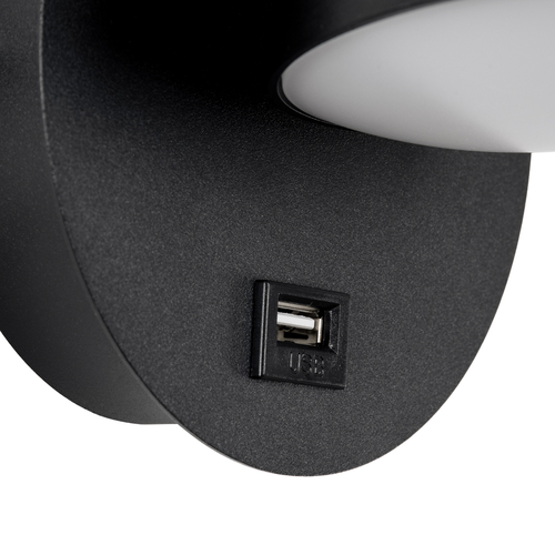 GLOBOSTAR® REGENCY 61373 Μοντέρνο Φωτιστικό Τοίχου - Απλίκα Ξενοδοχείου Reading Light με Φορτιστή USB 3A LED 8W 920lm 120° AC 220-240V IP20 Φυσικό Λευκό 4500K - Bridgelux SMD Chip & TÜV SÜD Driver - Μαύρο Ματ - Μ12 x Π12 x Υ13cm - 3 Χρόνια Εγγύηση