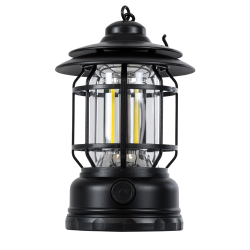 GloboStar® 85692 Αυτόνομο Επαναφορτιζόμενο Φανάρι Camping LED 5W USB 2.0 με Επαναφορτιζόμενη Μπαταρία 1 x 18650 2000mAh Li-ion - IP20 - Dimmable - Μαύρο με Διάφανο Γυαλί - Θερμό Λευκό 3000K Φ12 x Υ17cm