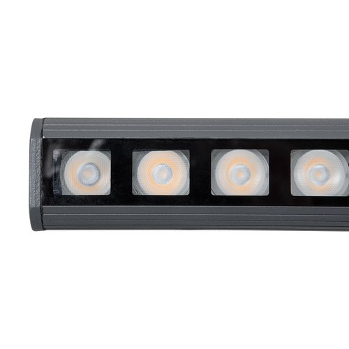 GLOBOSTAR® WASHERPANDA 90582 Μπάρα Φωτισμού Wall Washer LED 36W 3780lm 15° DC 24V Αδιάβροχο IP67 Ultra Θερμό Λευκό 2200K Dimmable - Bridgelux SMD Chip - Γκρι Ανθρακί - Μ100 x Π4 x Υ3.5cm - 3 Χρόνια Εγγύηση