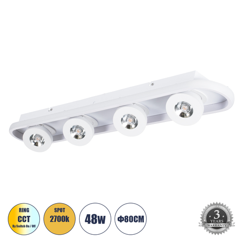 GLOBOSTAR® NESPO 61215 Μοντέρνο Φωτιστικό Οροφής LED 48W 5376lm 360° & 45° AC 220-240V IP20 Ρυθμιζόμενο Λευκό CCT με On/Off 2700K/4500K/6000K - Lumileds SMD Chip - Λευκό Ματ - Μ80 x Π13 x Υ6.5cm - 3 Χρόνια Εγγύηση