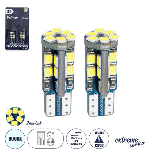GLOBOSTAR® W5W-T10 81103-B Λάμπα W5W T10 CANbus LED 3.2W/6.4W 432lm/864lm 360° DC 12V IP20 Ψυχρό Λευκό 6000K - 24 x Epistar SMD2835 Chip - Μ1.1 x Π1.1 x Υ2.8cm - Πακέτο Blister 2 Τεμαχίων - 1 Χρόνο Εγγύηση