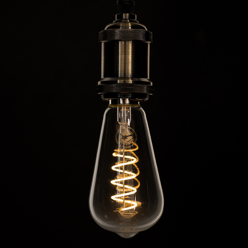 GLOBOSTAR® PEAR 99143 Λάμπα E27 ST64 LED 4W 300lm 360° AC 220-240V IP20 Θερμό Λευκό 2700K Dimmable - Soft S Spiral Filament Chip - Διάφανο - Μ6.4 x Π6.4 x Υ14cm - 3 Χρόνια Εγγύηση