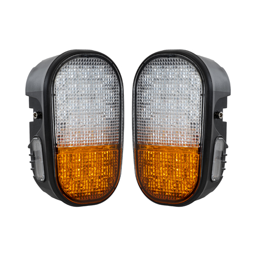 GloboStar® 85455 E57 Mark Σετ 2 x Φανάρια για TOYOTA & UNIVERSAL FORKLIFT Βασικού Φωτισμού για Οχήματα Περονοφόρα - Κλάρκ με Φλας LED 40W DC 10-80V Αδιάβροχα IP6K9K Πορτοκαλί & Ψυχρό Λευκό 6000K  Μ20 x Π8 x Υ12cm