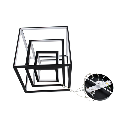 GLOBOSTAR® KIBOO-TRIO 60931 Μοντέρνο Κρεμαστό Φωτιστικό Οροφής LED 90W 10350lm 360° AC 220-240V IP20 Ρυθμιζόμενο Λευκό CCT με Χειριστήριο από 2700K έως 6000K Dimmable - Lumileds SMD Chip - Μαύρο Ματ - Μ60 x Π60 x Υ80cm - 3 Χρόνια Εγγύηση