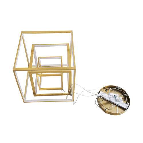 GLOBOSTAR® KIBOO-TRIO 60932 Μοντέρνο Κρεμαστό Φωτιστικό Οροφής LED 90W 10350lm 360° AC 220-240V IP20 Ρυθμιζόμενο Λευκό CCT με Χειριστήριο από 2700K έως 6000K Dimmable - Lumileds SMD Chip - Χρυσό - Μ60 x Π60 x Υ80cm - 3 Χρόνια Εγγύηση