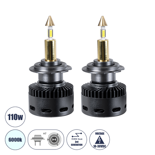 GLOBOSTAR® LEDKITX10 81505 Λάμπα H7 CANbus LED 55W/110W 5500lm/11000lm 360° DC 12-24V Αδιάβροχο IP65 Ψυχρό Λευκό 6000K - CREE COB Chip - Μ3.3 x Π3.3 x Υ7.6cm - Πακέτο 2 Τεμαχίων - 2 Χρόνια Εγγύηση