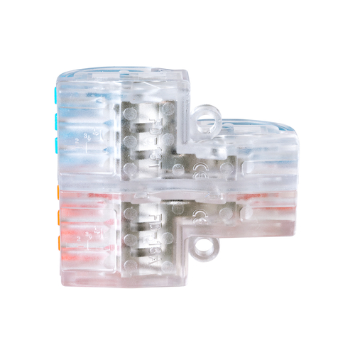 GloboStar® FAST-CONNECT 69910 Διπλή σε Εξαπλή Κλέμα Ταχείας Σύνδεσης & Διακλάδωσης Καλωδίων - 2 x Είσοδοι & 6 x Έξοδοι με Συμβατή Διατομή Καλωδίων 0.08mm² έως 2.5mm² - 250V/4KV 32A Max - Μ3.6 x Π4 x Υ1.5cm - Διάφανο με Πορτοκαλί & Μπλε - Πακέτο 5 Τεμαχίων - 5 Years Warranty