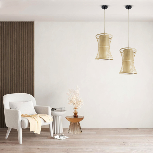 GLOBOSTAR® HIBISCUS 01932 Boho Κρεμαστό Φωτιστικό Οροφής με Ντουί 1 x E27 AC 220-240V IP20 - Μπεζ - Μ30 x Π30 x Υ40cm