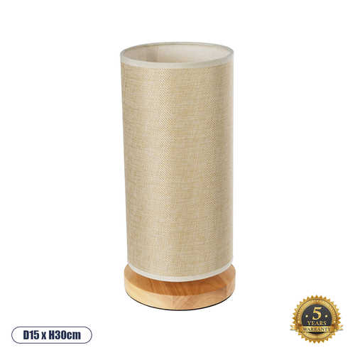 GloboStar® VALVERDE 02040 Boho Επιτραπέζιο Φωτιστικό Πορτατίφ Μονόφωτο 1 x E27 IP20 Μπεζ Ξύλο με Μπεζ Ύφασμα - Μ15 x Π15 x Υ30cm