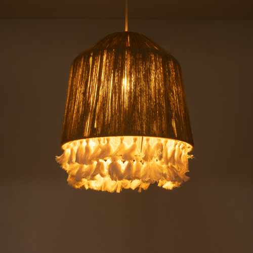 GLOBOSTAR® PUERTORICO 02092 Boho Κρεμαστό Φωτιστικό Οροφής με Ντουί 1 x E27 AC 220-240V IP20 - Μπεζ & Λευκό - Μ40 x Π40 x Υ45cm