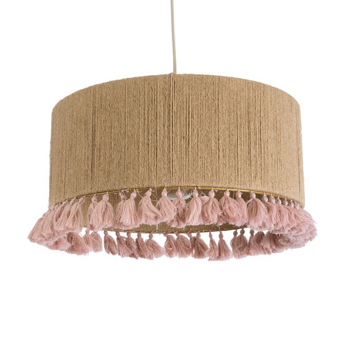 GLOBOSTAR® PUERTORICO 02096 Boho Κρεμαστό Φωτιστικό Οροφής με Ντουί 1 x E27 AC 220-240V IP20 - Μπεζ & Ροζ - Μ50 x Π50 x Υ27cm