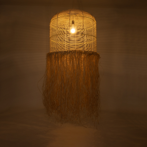 GLOBOSTAR® BASSETERRE 02163 Boho Κρεμαστό Φωτιστικό Οροφής με Ντουί 1 x E27 AC 220-240V IP20 - Μπεζ & Καφέ - Μ70 x Π70 x Υ170cm