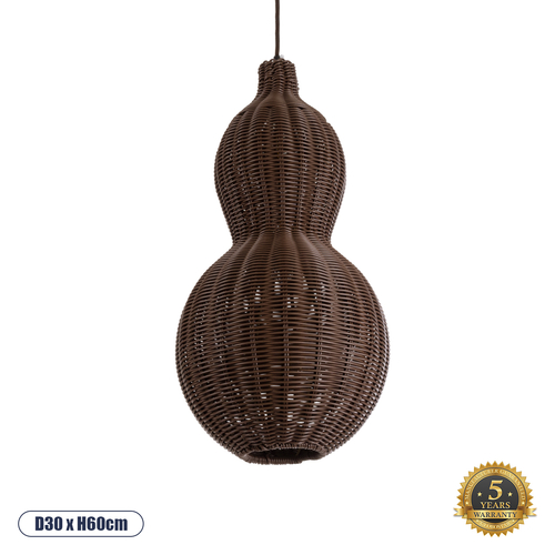 GLOBOSTAR® KINGSTOWN 02169 Boho Κρεμαστό Φωτιστικό Οροφής με Ντουί 1 x E27 AC 220-240V IP20 - Καφέ - Μ30 x Π30 x Υ60cm