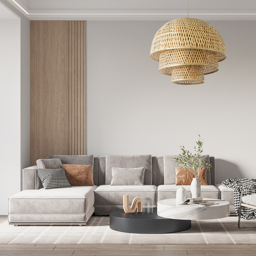 GLOBOSTAR® HIROKA 01836 Boho Κρεμαστό Φωτιστικό Οροφής με Ντουί 1 x E27 AC 220-240V IP20 - Μπεζ - Μ60 x Π60 x Υ50cm