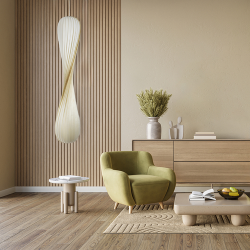 GLOBOSTAR® PRAIA 02317 Μοντέρνο Κρεμαστό Φωτιστικό Οροφής με Ντουί 2 x E27 AC 220-240V IP20 - Μπεζ & Λευκό - Μ25 x Π25 x Υ145cm