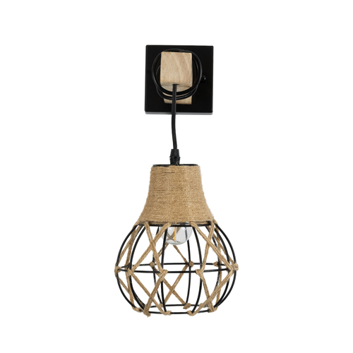 GLOBOSTAR® BELLARIVA 01962 Boho Φωτιστικό Τοίχου - Απλίκα με Ντουί 1 x E27 AC 220-240V IP20 - Μπεζ & Μαύρο - Μ10 x Π26 x Υ40cm
