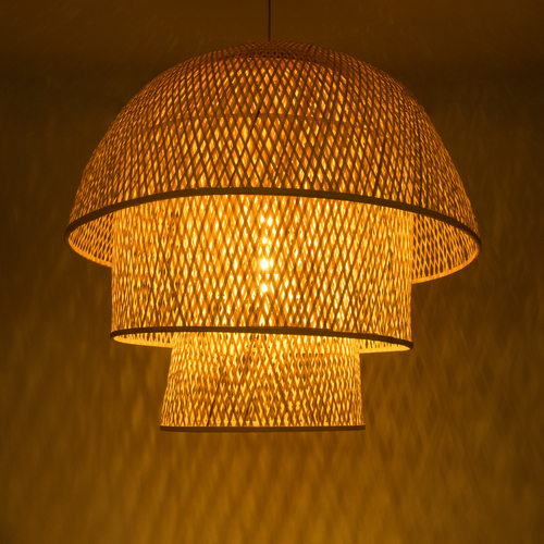 GLOBOSTAR® HIROKA 02046 Boho Κρεμαστό Φωτιστικό Οροφής με Ντουί 1 x E27 AC 220-240V IP20 - Μπεζ - Μ100 x Π100 x Υ110cm