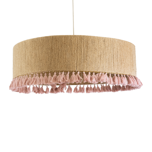 GLOBOSTAR® PUERTORICO 02097 Boho Κρεμαστό Φωτιστικό Οροφής με Ντουί 3 x E27 AC 220-240V IP20 - Μπεζ & Ροζ - Μ80 x Π80 x Υ27cm