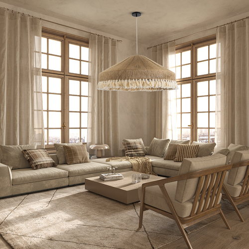 GLOBOSTAR® PUERTORICO 02099 Boho Κρεμαστό Φωτιστικό Οροφής με Ντουί 3 x E27 AC 220-240V IP20 - Μπεζ & Λευκό - Μ80 x Π80 x Υ35cm