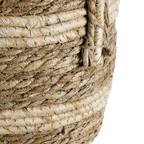 GloboStar® Artificial Garden NAXOS 20332 Διακοσμητικό Πλεκτό Καλάθι - Κασπώ Γλάστρα - Flower Pot Μπεζ με Καφέ Φ25cm x Υ20cm