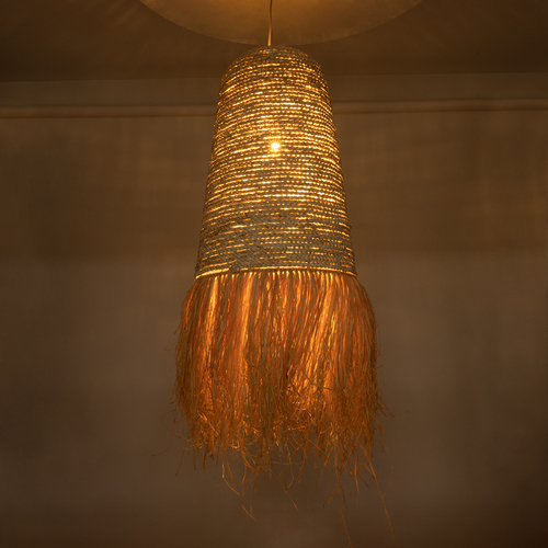 GLOBOSTAR® LETA 02171 Boho Κρεμαστό Φωτιστικό Οροφής με Ντουί 1 x E27 AC 220-240V IP20 - Μπεζ - Μ50 x Π50 x Υ150cm