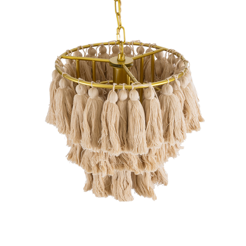 GLOBOSTAR® MISSOULA 02084 Boho Κρεμαστό Φωτιστικό Οροφής με Ντουί 1 x E27 AC 220-240V IP20 - Μπεζ & Χρυσό - Μ30 x Π30 x Υ40cm