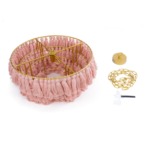 GLOBOSTAR® MISSOULA 02090 Boho Κρεμαστό Φωτιστικό Οροφής με Ντουί 1 x E27 AC 220-240V IP20 - Ροζ & Χρυσό - Μ60 x Π60 x Υ40cm