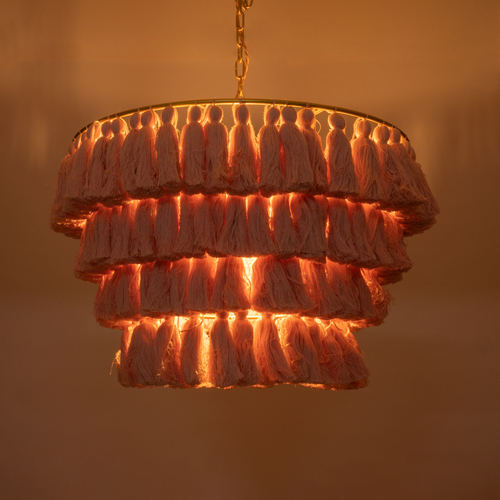 GLOBOSTAR® MISSOULA 02090 Boho Κρεμαστό Φωτιστικό Οροφής με Ντουί 1 x E27 AC 220-240V IP20 - Ροζ & Χρυσό - Μ60 x Π60 x Υ40cm