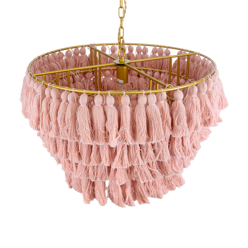 GLOBOSTAR® MISSOULA 02090 Boho Κρεμαστό Φωτιστικό Οροφής με Ντουί 1 x E27 AC 220-240V IP20 - Ροζ & Χρυσό - Μ60 x Π60 x Υ40cm